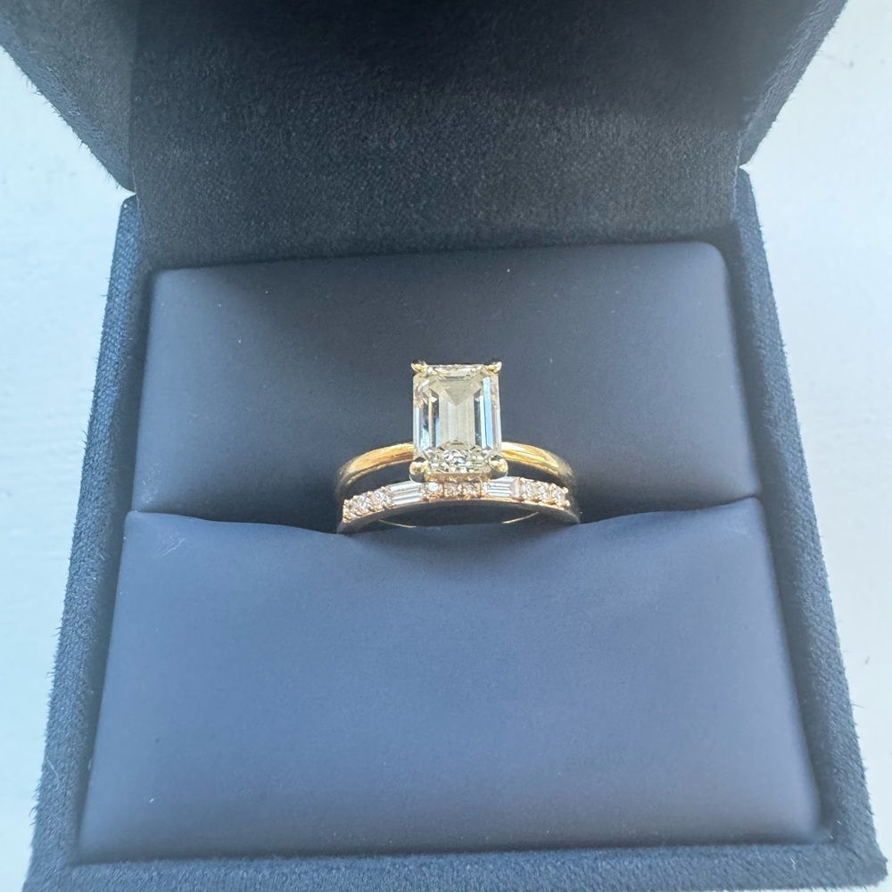 2.14 Carat Natural Mined Emerald Diamond with 18k gold set size 8